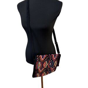 Cotton Black Crossbody Bag Multicolor Geometric Adjustable Strap Guatemalan